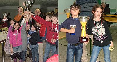 I bambini della scuola Levis Plona di Vicenza, che ha vinto il terzo Trofeo Magnascacchi per il gruppo B
