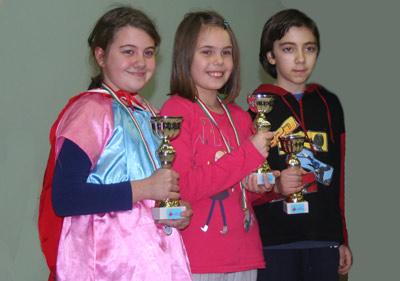 Scaccoriandolo 2013 - le premiate del torneo A femminile: Zoe Feltrin, 1^; Luna Santolin, 2^; Lisa Carino, 3^